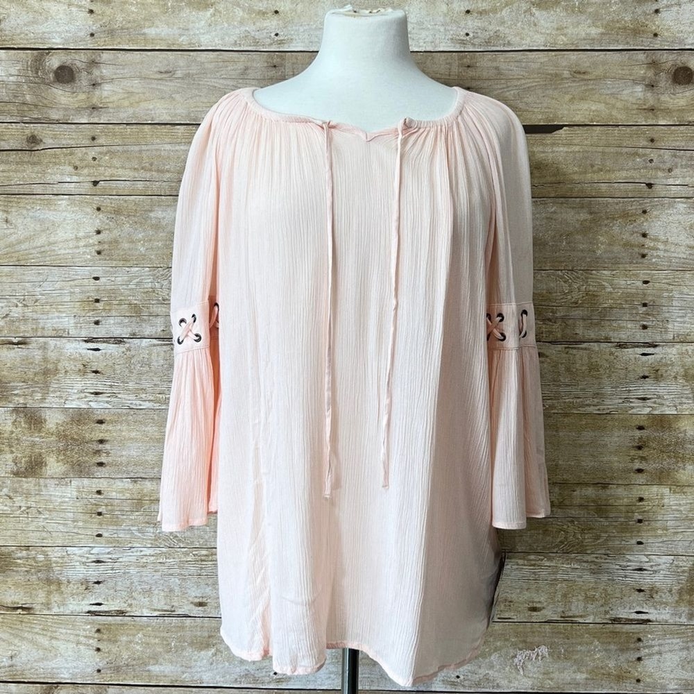 Style & Co Women Pink Crushed Petal Rayon Bell Sleeve Blouse Small 94477CP805